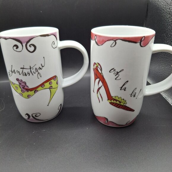 Rosanna Set Of 4 High Heel Shoe Design Coffee Mugs French Inspired Sayings - Picture 5 of 7